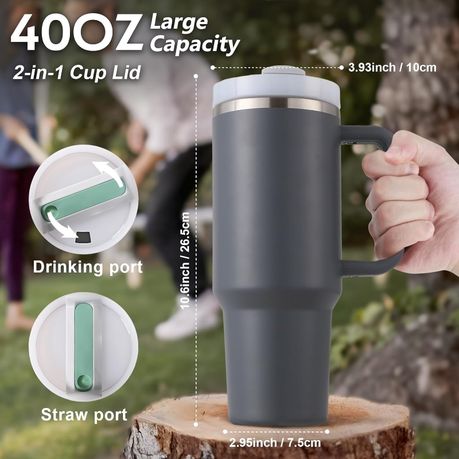 1.2L Tumbler with Handle Straw Lid, Stainless Steel Travel Mug - Image 2
