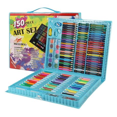 150 Piece Kids Art Set Crayon Oil Pastel Painting Drawing Case Kit - Blue