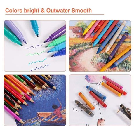 150 Piece Kids Art Set Crayon Oil Pastel Painting Drawing Case Kit - Blue - Image 4