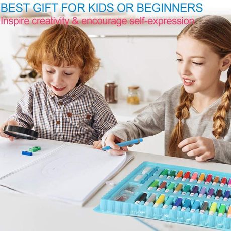 150 Piece Kids Art Set Crayon Oil Pastel Painting Drawing Case Kit - Blue - Image 2