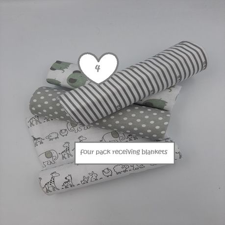 Baby Receiver Blanket - 4 Pack - Cotton Flannel - White and Grey - Image 3