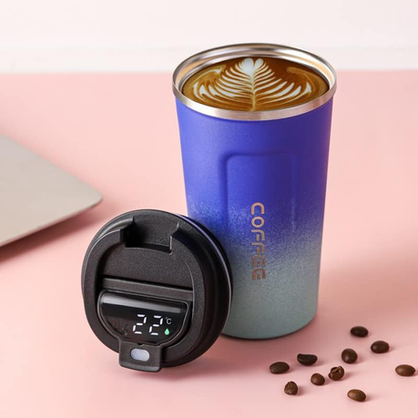 500ml Vacuum Cup Stainless Steel Temperature Display Coffee Flask - Blue - Image 2