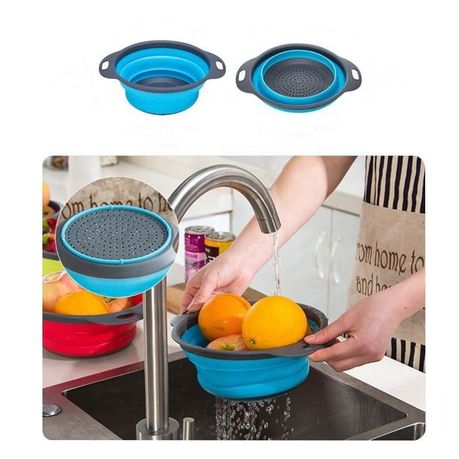 300 x 240cm Drain Basket Collapsible Colander and Strainer KT32121 - Blue - Image 2