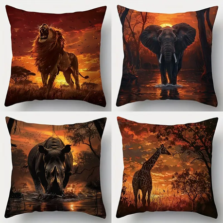 4 Piece African Savannah Animal Throw Pillow Cases