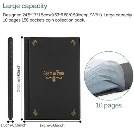 Hobby Office 150 Pockets Coin Collection Album Holder - Black(15cm) - Image 4