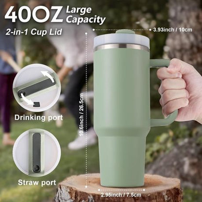 1.2L Tumbler with Handle Straw Lid, Stainless Steel Travel Mug - Image 54