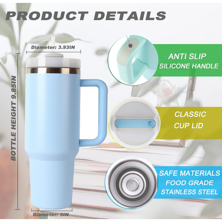 1.2L Tumbler with Handle Straw Lid, Stainless Steel Travel Mug - Image 7