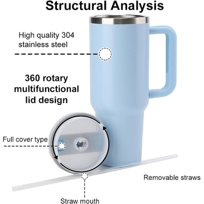 1.2L Tumbler with Handle Straw Lid, Stainless Steel Travel Mug - Image 9