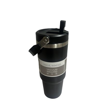 Travel Mug Stainless Steel Vacuum Flask with Straw Hot/Cold - Black