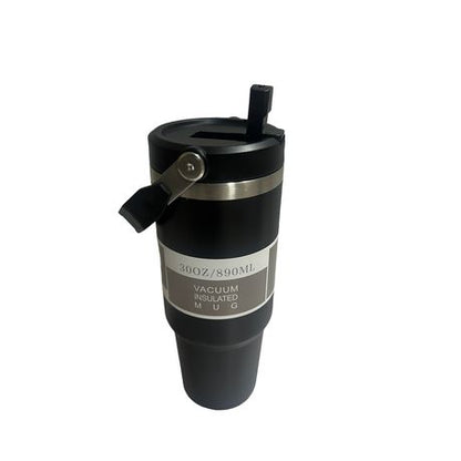 Travel Mug Stainless Steel Vacuum Flask with Straw Hot/Cold - Black