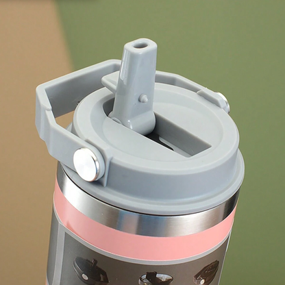 620ml Thermal Insulated Travel Mug with Carry Handle and Straw - Image 4