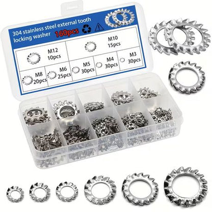 HB 160pcs Stainless Steel External Toothed Locking Washers