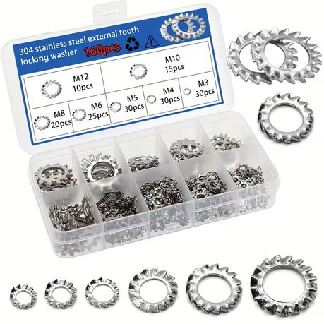 HB 160pcs Stainless Steel External Toothed Locking Washers
