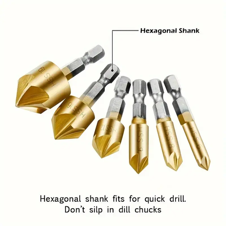 HASHBROWN'S 6 Pieces Hex Handle Titanium Coated Five Blade Chamfering Tool - Image 4