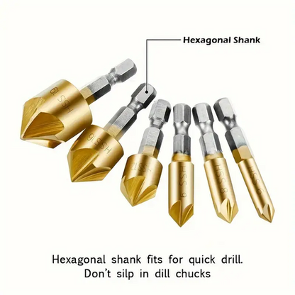 HASHBROWN'S 6 Pieces Hex Handle Titanium Coated Five Blade Chamfering Tool - Image 4