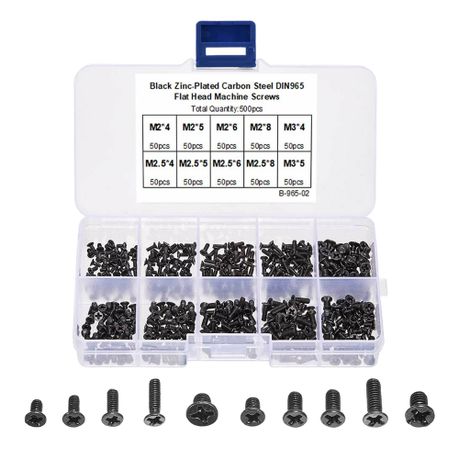 Tool DIY Zinc Plated Carbon Steel Flat Head Machine Computer Screw 500 Pieces
