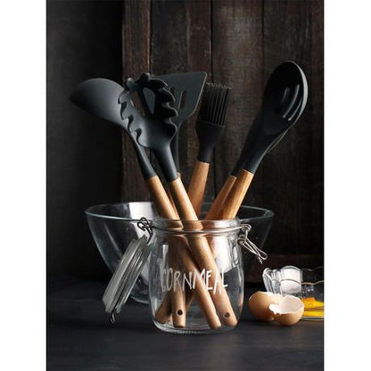 12 Pieces Non-Stick Silicon & Wooden Handle Kitchen Utensil Set - Image 4