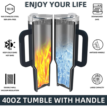 1.2L Tumbler with Handle Straw Lid, Stainless Steel Travel Mug - Image 68
