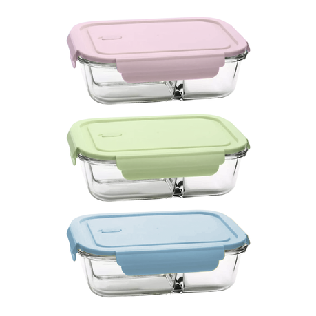 Split Compartment Leak-Proof Glass Food Containers - 650ml - 3 Pack - Image 6