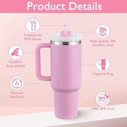 1.2L Tumbler with Handle Straw Lid, Stainless Steel Travel Mug - Image 63